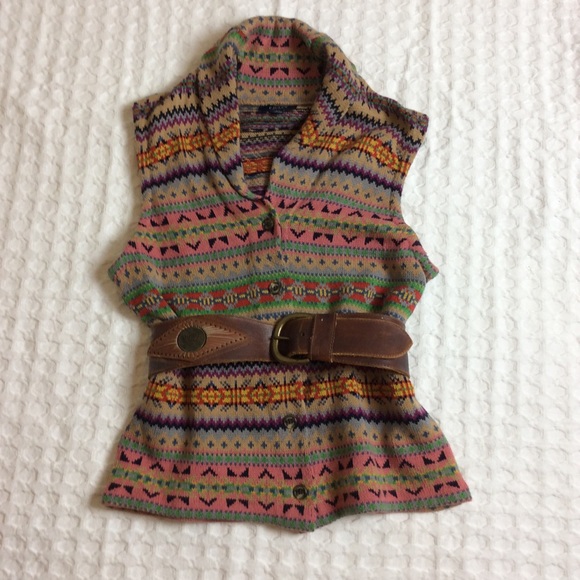 sweater vest tribal tiny objects print▪️great colors layering piece chic - Picture 3 of 5